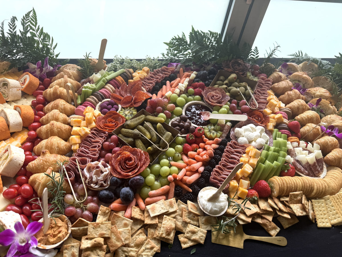 Grazing table catering spread for an event on Oahu by Aloha Palms Hospitality